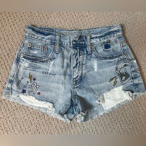 American Eagle Outfitters Light Blue Graphic Jean Shorts